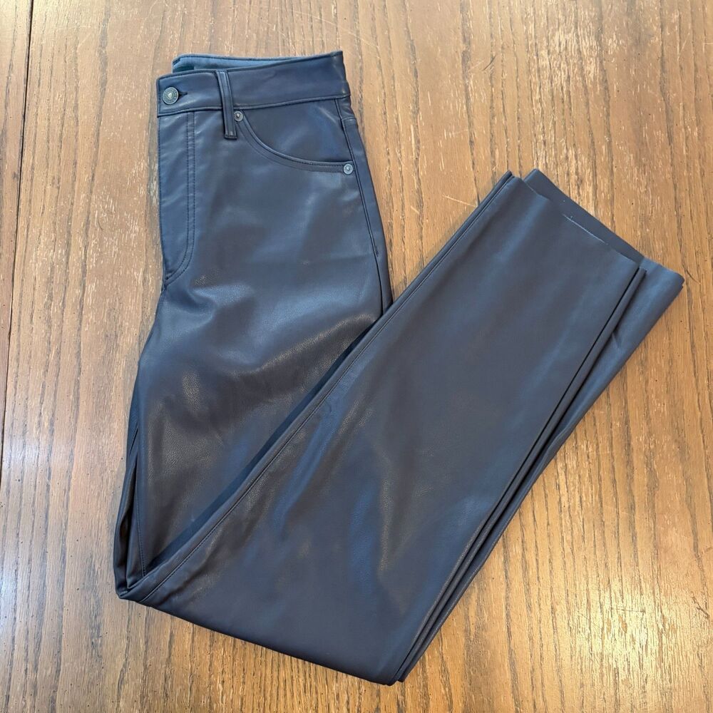 Express Modern Straight Super High Rise Faux Leather Pants Dark Brown Classic 6R